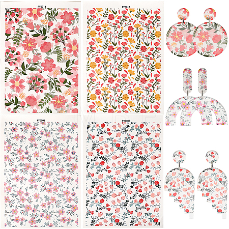 20 Sheets 4 Style Flower Pattern Ceramics Clay Water Transfer Paper DIY-CP0010-36B-1
