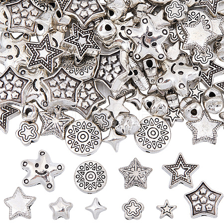 100Pcs 10 Styles Tibetan Style Alloy Beads FIND-BM0001-54-1