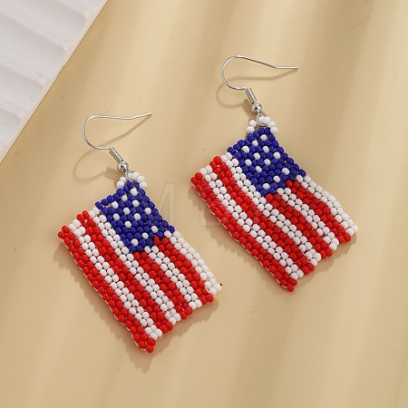 Colorful Glass Beaded Dangle Earrings for Independence Day PW-WG77727-03-1