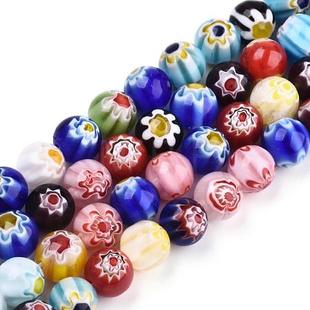 Handmade Millefiori Glass Round Bead Strands X-LAMP-J038-6mm-M-1