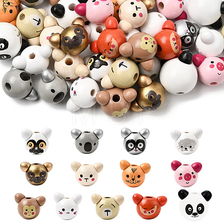 52Pcs 13 Styles Natural Wood European Beads WOOD-CJ0002-82-1