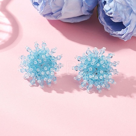 Flower Handmade Glass Seed Beads Stud Earrings EJEW-MZ00680-01-1
