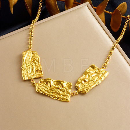 304 Stainless Steel Textured Pendant Bib Necklaces for Women WG31207-03-1