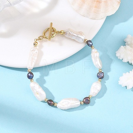 Natural Heishi Pearl Beads Bracelets with 304 Stainless Steel Toggle Clasps for Women BJEW-JB14408-1
