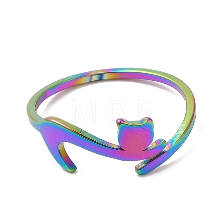 Ion Plating(IP) 304 Stainless Steel Cat Adjustable Ring for Women RJEW-M149-34RC-1