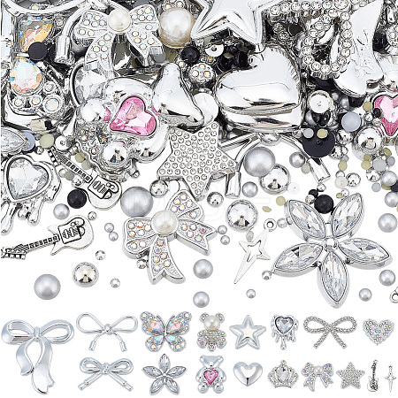 Plastic Rhinestone & ABS Plastic Imitation Pearl Cabochons & Alloy Pendants Findings Kits DIY-SC0033-93-1