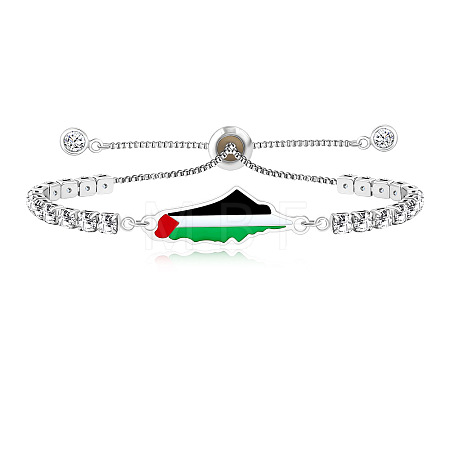 Palestine Map 304 Stainless Steel Enamel Pave Clear Cubic Zirconia Slider Bracelets for Women FS-WGEA228-01-1