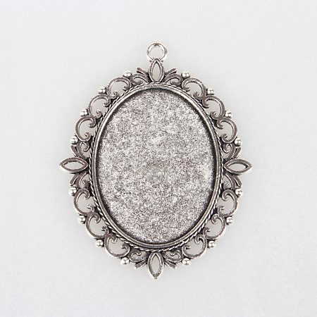 Tibetan Style Alloy Pendant Cabochon Settings X-TIBEP-N003-20AS-1