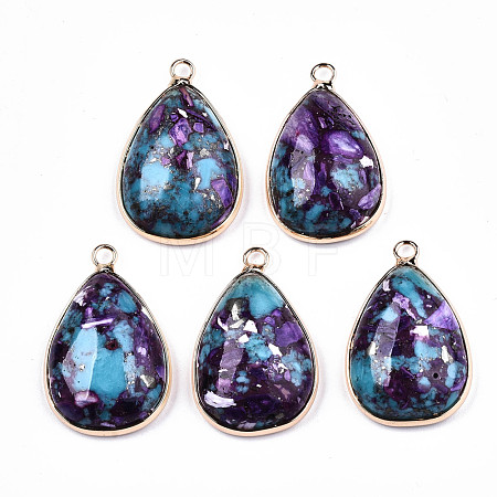 Teardrop Assembled Synthetic Turquoise and Natural Regalite/Imperial Jasper Pendants G-N330-20A-1