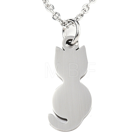 Non-Tarnish 201 Stainless Steel Kitten Pendant Necklaces NJEW-T009-JN125-40-1-1