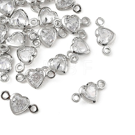 SHEGRACE Brass Pave Clear Cubic Zirconia Heart Connector Charms XGRQ2O907-448P-1
