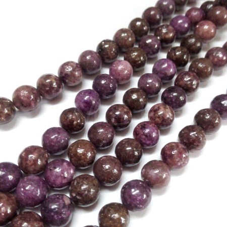 Natural Lepidolite/Purple Mica Stone Round Bead Strands G-L144-8mm-01-1