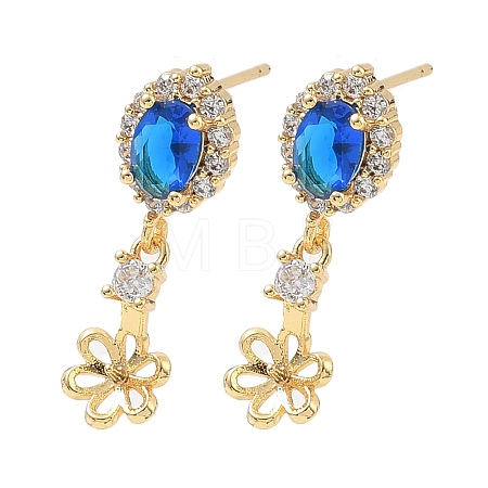 Brass Pave Cubic Zirconia Stud Earring Findings KK-C172-07G-1