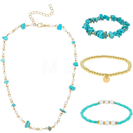 Synthetic Turquoise Jewelry Earring & Necklace & Bracelet Sets SJEW-PH0001-19-1