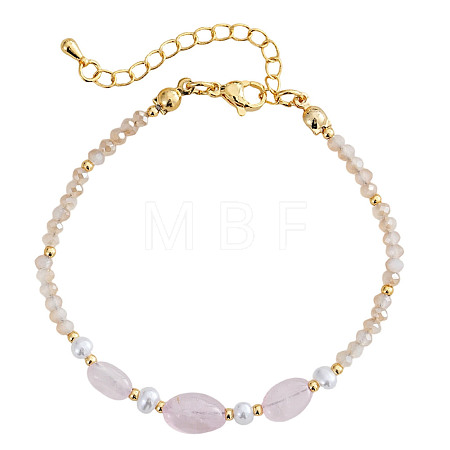 Natural Rose Quartz & Glass & Imitation Pearl & Brass Beaded Bracelets for Women JV0360-2-1