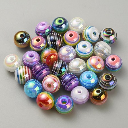 Electroplated Opaque Stripe Resin European Beads RESI-CJC0019-34-1