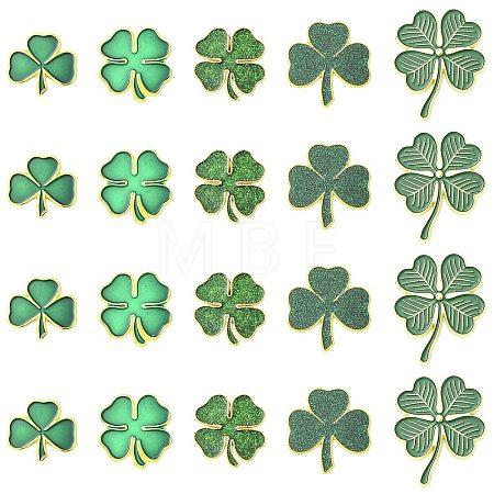 20Pcs 5 Styles Saint Patrick's Day Clover Alloy Enamel Lapel Pin Back Brooches for Backpack Clothes JEWB-CJ0003-65-1