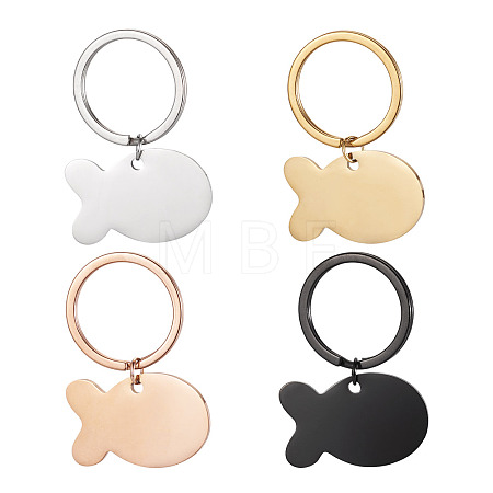 4Pcs 4 Colors Stainless Steel Fish Keychains KEYC-TA0004-80B-1