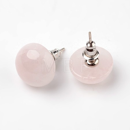 Half Round Dome Natural Rose Quartz Stud Earrings EJEW-L171-05-1