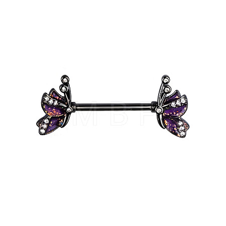 Brass Enamel with Crystal Rhinestone Purple Butterlfy Barbell Nipple Rings FS-WGE2017-12-1