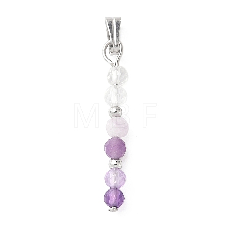 Faceted Round Natural Quartz Crystal & Amethyst & Lepidolite/Purple Mica Stone Beaded Pendants PALLOY-JF03529-07-1