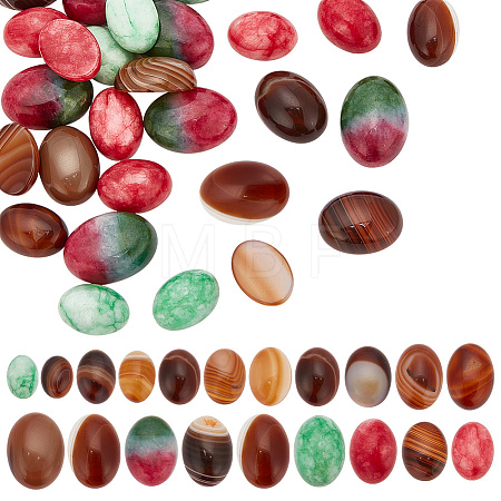 30Pcs 5 Styles Natural Banded Agate & Jade Cabochons G-AR0005-17-1
