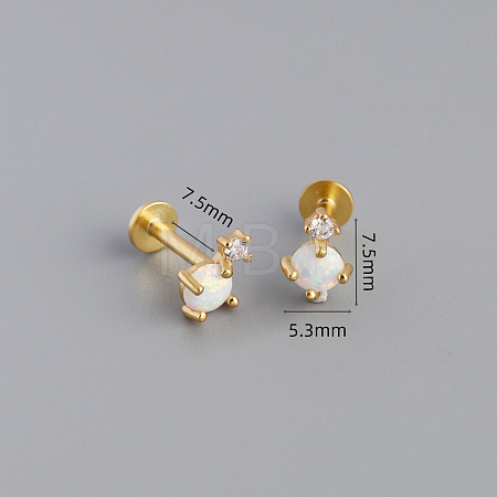925 Sterling Silver Micro Pave Clear Cubic Zirconia with Synthetic Opal Cartilage Earrings FS-WG3DFDB-02-1