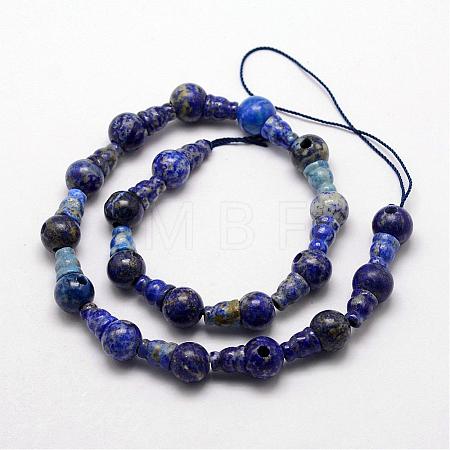 Natural Lapis Lazuli 3-Hole Guru Bead Strands G-K148-06-1