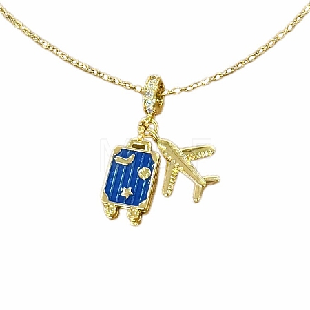 Airplane & Trunk 304 Stainless Steel Micro Pave Clear Cubic Zirconia Pendant Necklaces FS-WG81D22-03-1