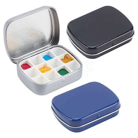 3Pcs 3 Colors Rectangle Iron Tin Cans with Hinged Lid CON-PH0003-13-1