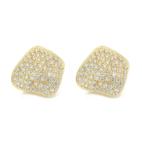 Rack Plating Brass Micro Pave Clear Cubic Zirconia Stud Earrings for Women EJEW-M260-09G-1