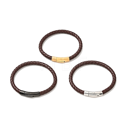 Leather Braided Cord Bracelet with 304 Stainless Steel Clasp for Men Women BJEW-C021-09-1