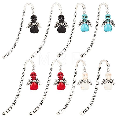 AHADEMAKER 8Pcs 4 Colors Skull Angel Dyed Synthetic Turquoise Bookmarks AJEW-GA0004-84-1