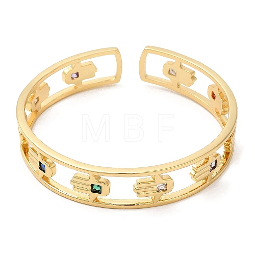 Colorful Cubic Zirconia Cuff Bangle BJEW-D058-03A-G-02-1