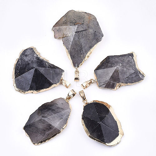 Electroplate Natural Tourmalinated Quartz/Black Rutilated Quartz Pendants G-T112-13A-1