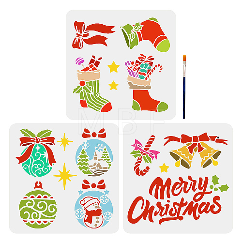 US 3Pcs 3 Styles Christmas PET Hollow Out Drawing Painting Stencils DIY-MA0001-70B-1