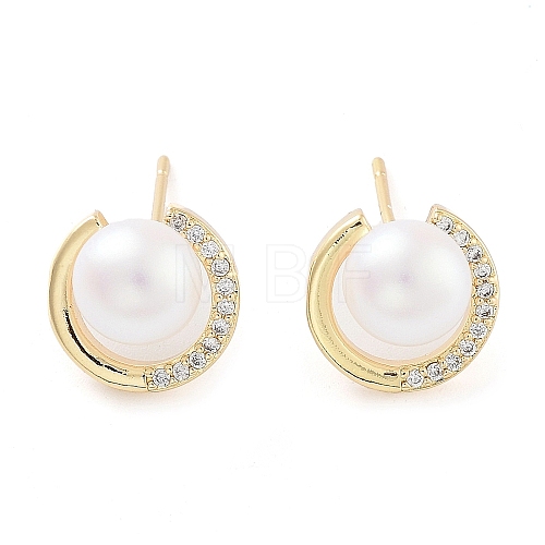 Flat Round Brass with Glass with Stud Earrings EJEW-Q800-09KCG-1