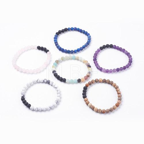 Frosted Natural Gemstone Stretch Bracelets BJEW-JB03361-1