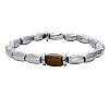 Synthetic Non-magnetic Hematite & Natural Tiger Eye Beaded Stretch Bracelets for Men WG47D8F-01-5