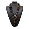 Boho Coconut & Wood Handmade Ethnic Donut Pendant Long Tassel Beaded Necklaces for Beach Vacation WGD9A0D-03-2