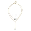 Natural Paua Shell Geometric Y Pendant Brass Double Layered Necklaces NJEW-JN06532-01-3