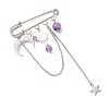 Amethyst & Brass & 304 Stainless Steel Pendant Brooches JEWB-TA00025-2