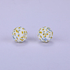 Printed Round with Flower Pattern Silicone Focal Beads SI-JX0056A-165-1