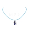 Natural Mixed Bullet Pendant Necklace with Seed Beaded Chains for Women NJEW-JN04298-5