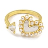 Heart Rack Plating Brass Micro Pave Clear Cubic Zirconia Cuff Rings RJEW-G330-67G-2