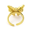 Butterfly Brass Micro Pave Cubic Zirconia Open Cuff Rings for Women RJEW-U003-26A-G-3