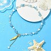 304 Stainless Steel Fish Pendant Natural Aquamarine Chip and Pearl Beaded Necklaces for Women NJEW-JN06299-02-1