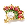 Christmas Round Shell Pearl & Glass Seed Beads Pendants PALLOY-MZ01448-2