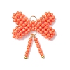 Glass Seed Beaded Bowknot Pendants PALLOY-MZ01055-04-1