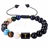 10MM Natural Black Obsidian Alphabet Beaded Braided Bracelets TO2319-20-1